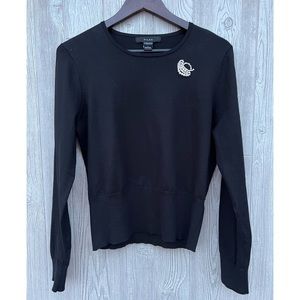 Black Silk Sweater with Rhinestones and Pearls Size Large